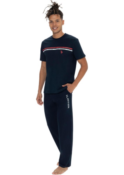 Erkek Lacivert Bisiklet Yaka Kısa Kollu Pijama Takım