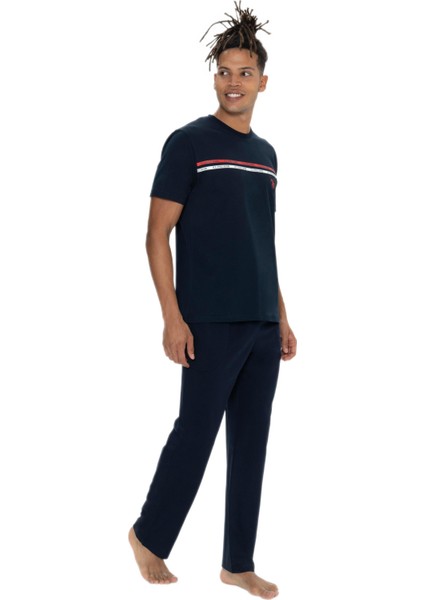 Erkek Lacivert Bisiklet Yaka Kısa Kollu Pijama Takım fiyatları