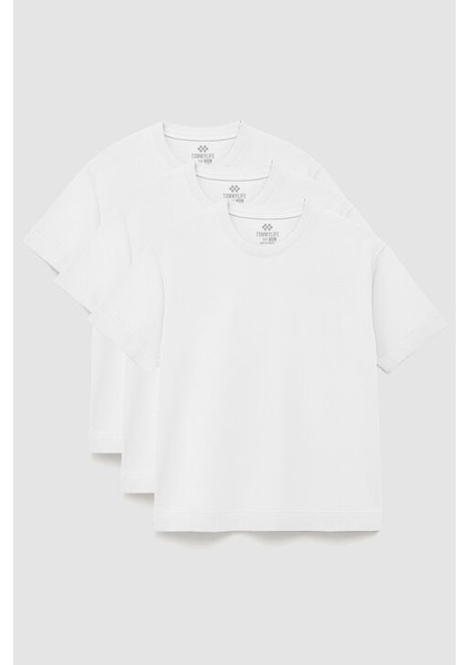 Basic O Yaka Büyük Beden 3lü Paket Beyaz Erkek T-Shirt 88072