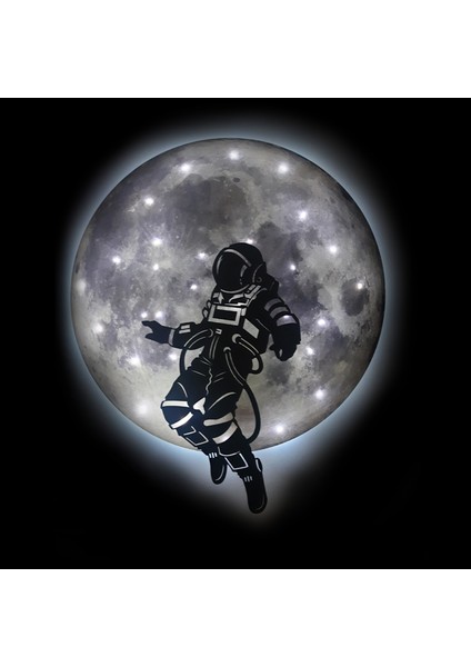 Kişiselleştirilebilir LED Işıklı Epoksi Cam Katmanlı Tablo Astronot Dolunay