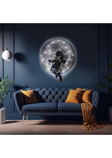 Kişiselleştirilebilir LED Işıklı Epoksi Cam Katmanlı Tablo Astronot Dolunay indirimleri