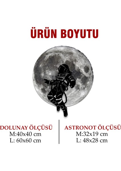 Kişiselleştirilebilir LED Işıklı Epoksi Cam Katmanlı Tablo Astronot Dolunay