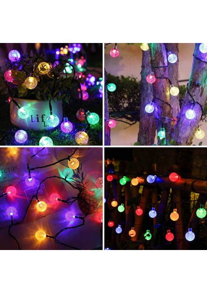 Güneş Enerjili 7 Metre 50 LED Rgb Kristal Top Çok Renkli Bahçe Teras Balkon Aydınlatması LED