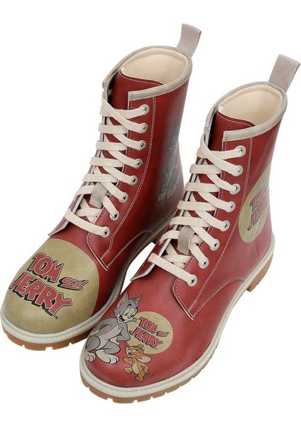 Kadın Vegan Deri Turuncu Uzun Bot - Warner Bros Tom ve Jerry Tasarım