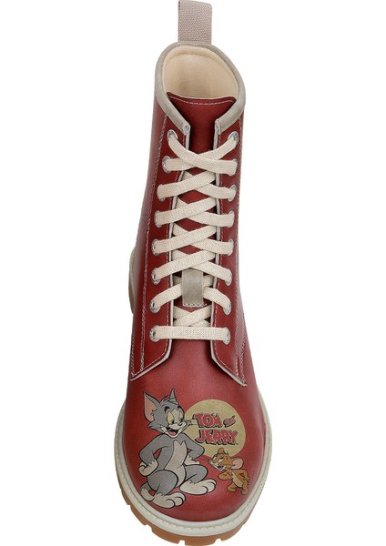 Kadın Vegan Deri Turuncu Uzun Bot - Warner Bros Tom ve Jerry Tasarım