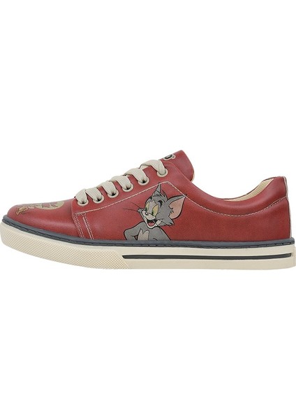 Kadın Vegan Deri Turuncu Sneakers - Warner Bros Tom ve Jerry Tasarım