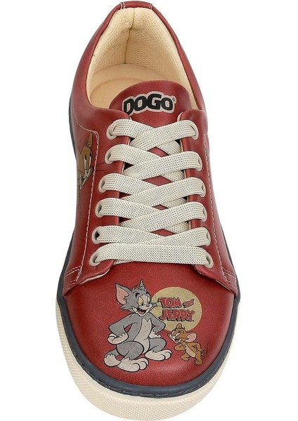 Kadın Vegan Deri Turuncu Sneakers - Warner Bros Tom ve Jerry Tasarım