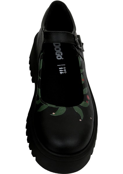 Kadın Vegan Deri Siyah Mary Jane Loafer - Bunny With Herbs Tasarım