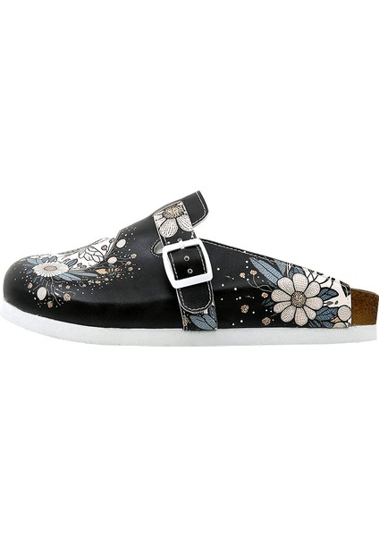 Kadın Vegan Deri Siyah Terlik - Bee With Flowers Tasarım indirimleri