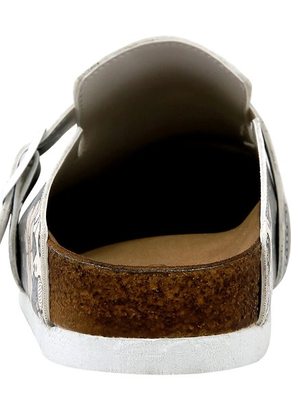 Kadın Vegan Deri Siyah Terlik - Bee With Flowers Tasarım