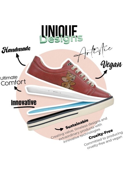 Kadın Vegan Deri Turuncu Sneakers - Warner Bros Tom ve Jerry Tasarım