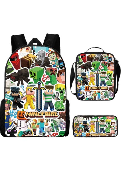 Ilkokul ve Ortaokul Öğrencileri Için My World Game Peripheral 3 Parça Okul Çantası (Yurt Dışından)