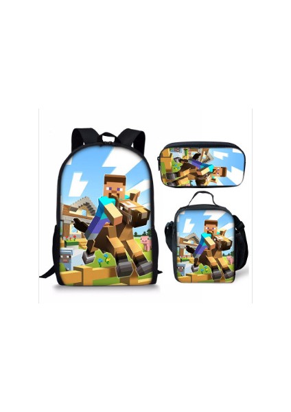 Ilkokul ve Ortaokul Öğrencileri Için My World Game Peripheral 3 Parça Okul Çantası (Yurt Dışından)