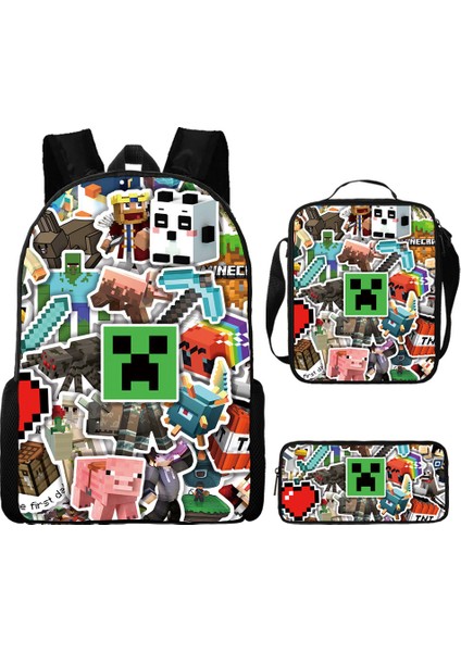 Ilkokul ve Ortaokul Öğrencileri Için My World Game Peripheral 3 Parça Okul Çantası (Yurt Dışından)