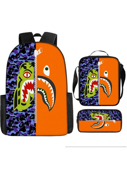 Köpekbalığı Üç Parçalı Okul Çantası Ilkokul Öğrencileri Omuz Çantası (Yurt Dışından)