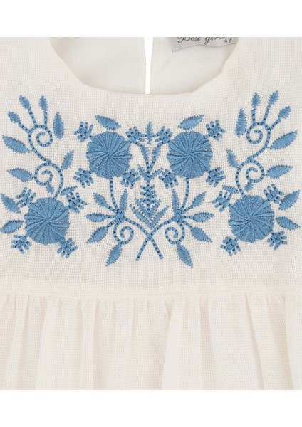 Ön Işlemeli Keten Elbise Ekru fiyatları