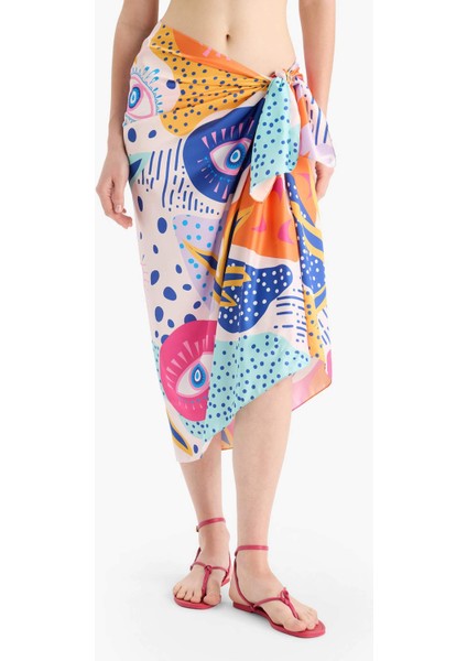 Regular Fit Desenli Saten Plaj Eteği-Fall in Love B1443AX25HS