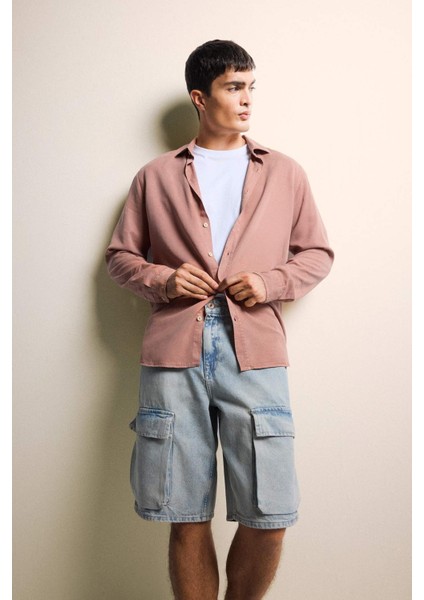 %100 Pamuk Baggy Fit Kargo Cepli Jean Bermuda Şort F5022AX25SM fiyatları