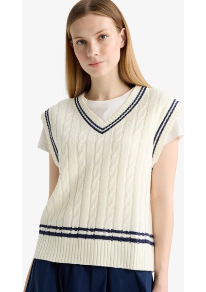 Coool Regular Fit V Yaka Saç Örgü Desenli Triko Süveter D4686AX25WN modelleri