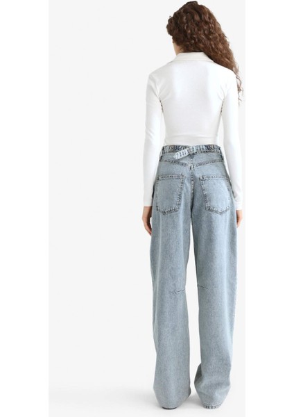Baggy Fit Yüksek Bel Uzun Jean Yıkamalı Pantolon E9164AX25AU