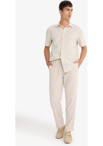Relax Fit Kısa Paça Keten Görünümlü Beli Bağcıklı Lastikli Cepli Pantolon E4790AX25AU fiyatları