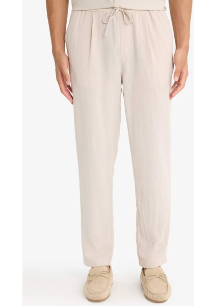 Relax Fit Kısa Paça Keten Görünümlü Beli Bağcıklı Lastikli Cepli Pantolon E4790AX25AU indirimleri