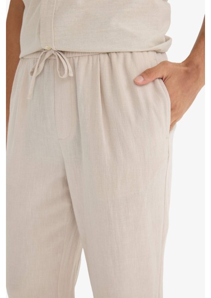 Relax Fit Kısa Paça Keten Görünümlü Beli Bağcıklı Lastikli Cepli Pantolon E4790AX25AU
