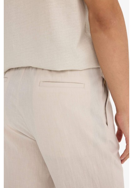 Relax Fit Kısa Paça Keten Görünümlü Beli Bağcıklı Lastikli Cepli Pantolon E4790AX25AU