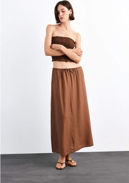 Relax Fit Beli Lastikli Dokuma Midi Etek G0437AX25SM fiyatları