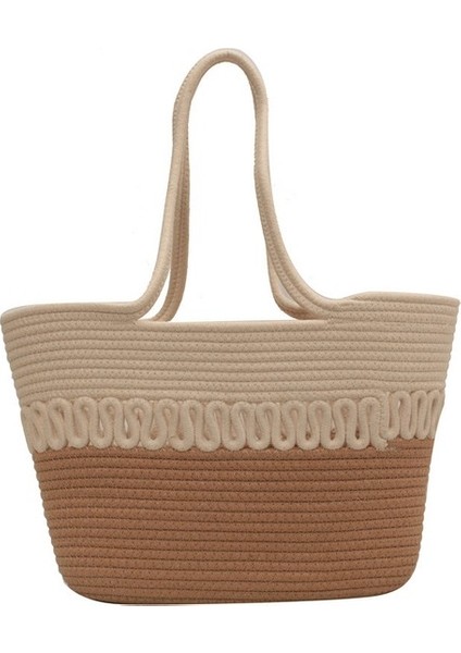 Omuzdan Askili Çanta Içi Boş Pamuk Ipliği Dokuma Çanta Yeni Yaz Büyük Kapasiteli Fransız Hasır Çanta Sahil Tatil Plaj Çantası Kadın (Yurt Dışından) fiyatları