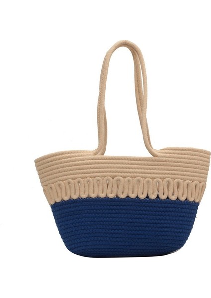 Omuzdan Askili Çanta Içi Boş Pamuk Ipliği Dokuma Çanta Yeni Yaz Büyük Kapasiteli Fransız Hasır Çanta Sahil Tatil Plaj Çantası Kadın (Yurt Dışından)