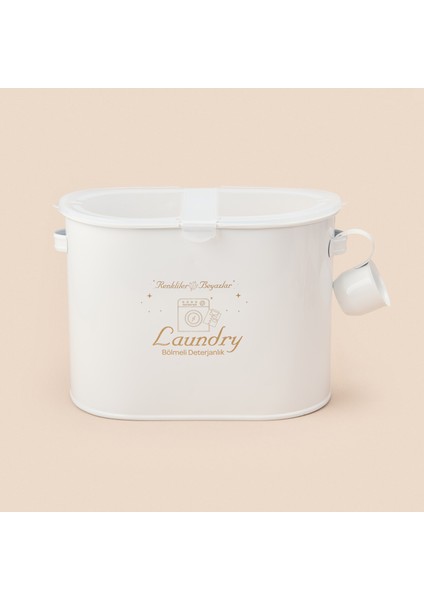 Bath 2 Bölmeli Plastik Kapaklı Metal Deterjan Kutusu - Beyaz - 12 Lt