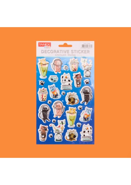 Astronot Kedi Temalı Sticker - Renkli