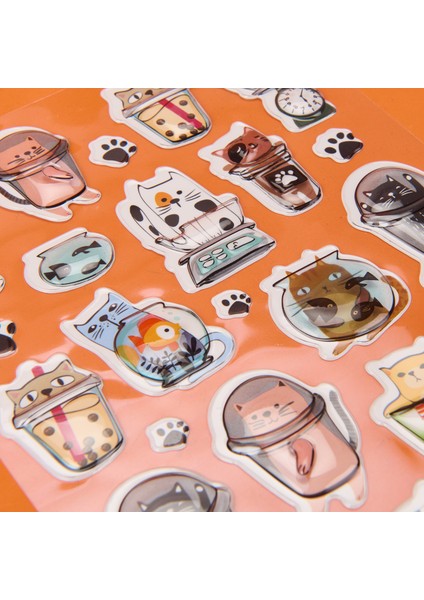 Astronot Kedi Temalı Sticker - Renkli modelleri