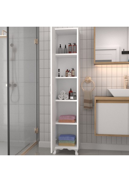 Tek Kapaklı 5 Raflı Boy Dolap - Beyaz - 170X35,5X35 cm modelleri