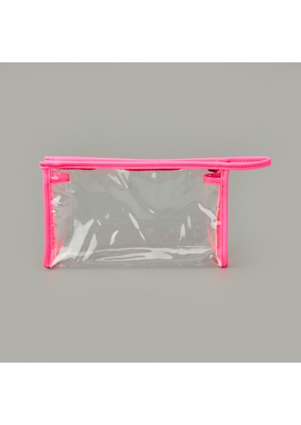 Fosforlu Xl Pvc Kozmetik Çantası - Şeffaf / Pembe - 16X26 cm