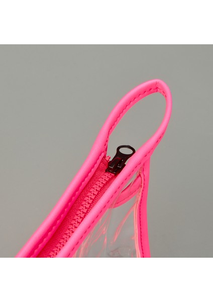 Fosforlu Xl Pvc Kozmetik Çantası - Şeffaf / Pembe - 16X26 cm modelleri