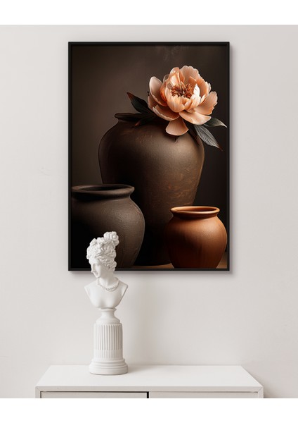 Metal Çerçeveli Gerçek Camlı Tablo , Dijital Baskı, Saksılar ve Şakayık , Çiçekli Modern Soyut Tablo fiyatları