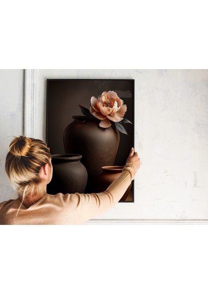 Metal Çerçeveli Gerçek Camlı Tablo , Dijital Baskı, Saksılar ve Şakayık , Çiçekli Modern Soyut Tablo modelleri