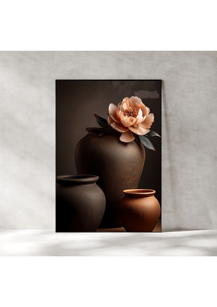 Metal Çerçeveli Gerçek Camlı Tablo , Dijital Baskı, Saksılar ve Şakayık , Çiçekli Modern Soyut Tablo indirimleri