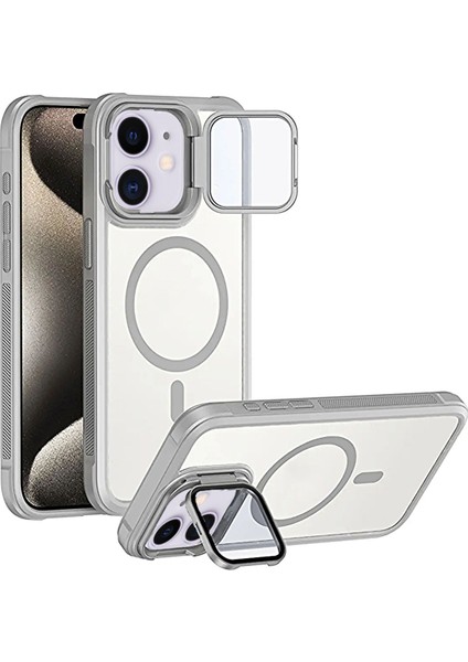 iPhone 12/ iPhone 12 Pro Uyumlu Kameradan Standlı Kamera Kısmı Cam Korumalı Arkası Mat Magsafe Kılıf