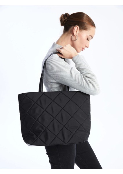 Lcw Accessorıes Siyah Kapitone Desenli Kadın Tote Çanta