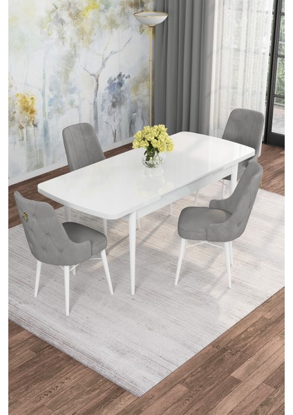 Mona Beyaz 80X132 Açılabilir Mdf Masa Yemek Odası Takımı, Mutfak Takımı 4 Adet Sandalye fiyatları