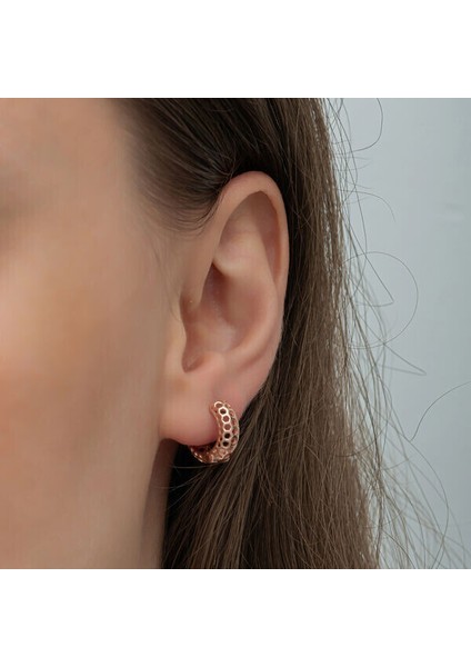 Petek Desenli Halka 925 Ayar Gümüş Küpe