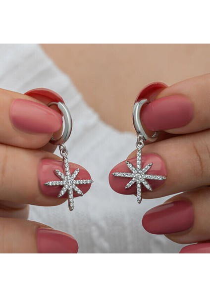 Sallantılı Kutup Yıldızı 925 Ayar Gümüş Küpe