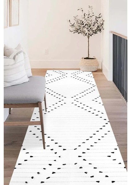 Dijital Kaymaz Yıkanabilir Siyah Beyaz Modern Salon Halısı Mutfak Halısı Yolluk DC-7196