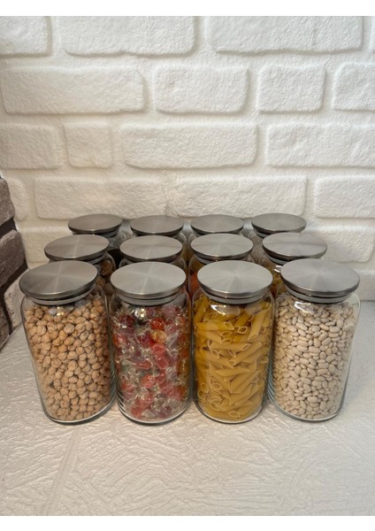 12 Adet 1 Litrelik Paslanmaz Vakumlu Metal Kapaklı Kavanoz-Saklama Kabı modelleri