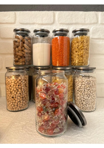 12 Adet 1 Litrelik Paslanmaz Vakumlu Metal Kapaklı Kavanoz-Saklama Kabı