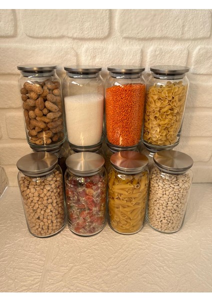 12 Adet 1 Litrelik Paslanmaz Vakumlu Metal Kapaklı Kavanoz-Saklama Kabı