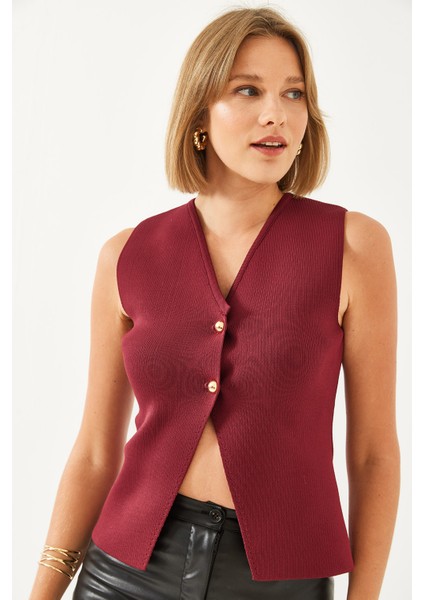 Kadın Iki Düğmeli Triko Yelek